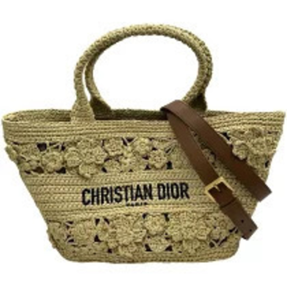 Christian Dior Panier Chapeau Raffia Shoulder Bag Beige